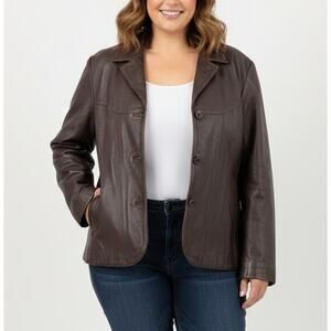 Vtg 90s Wilsons Leather Maxima Brown Leather Blazer Jacket XXL Plus Y2K Office